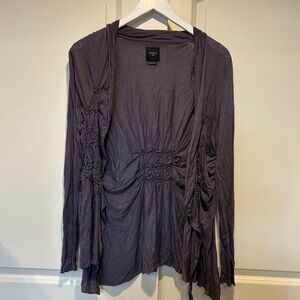 Deletta Anthropologie Purple Open Front Cardigan with Pinched Floral Detail - S